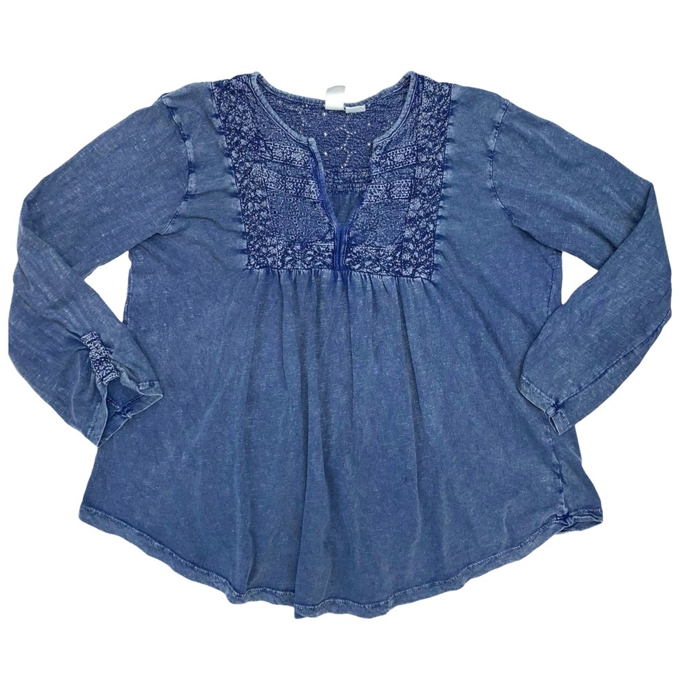 Joie Loose Fit Top Blue Medium Cotton Eyelet Casual Everyday Boho Bohemian